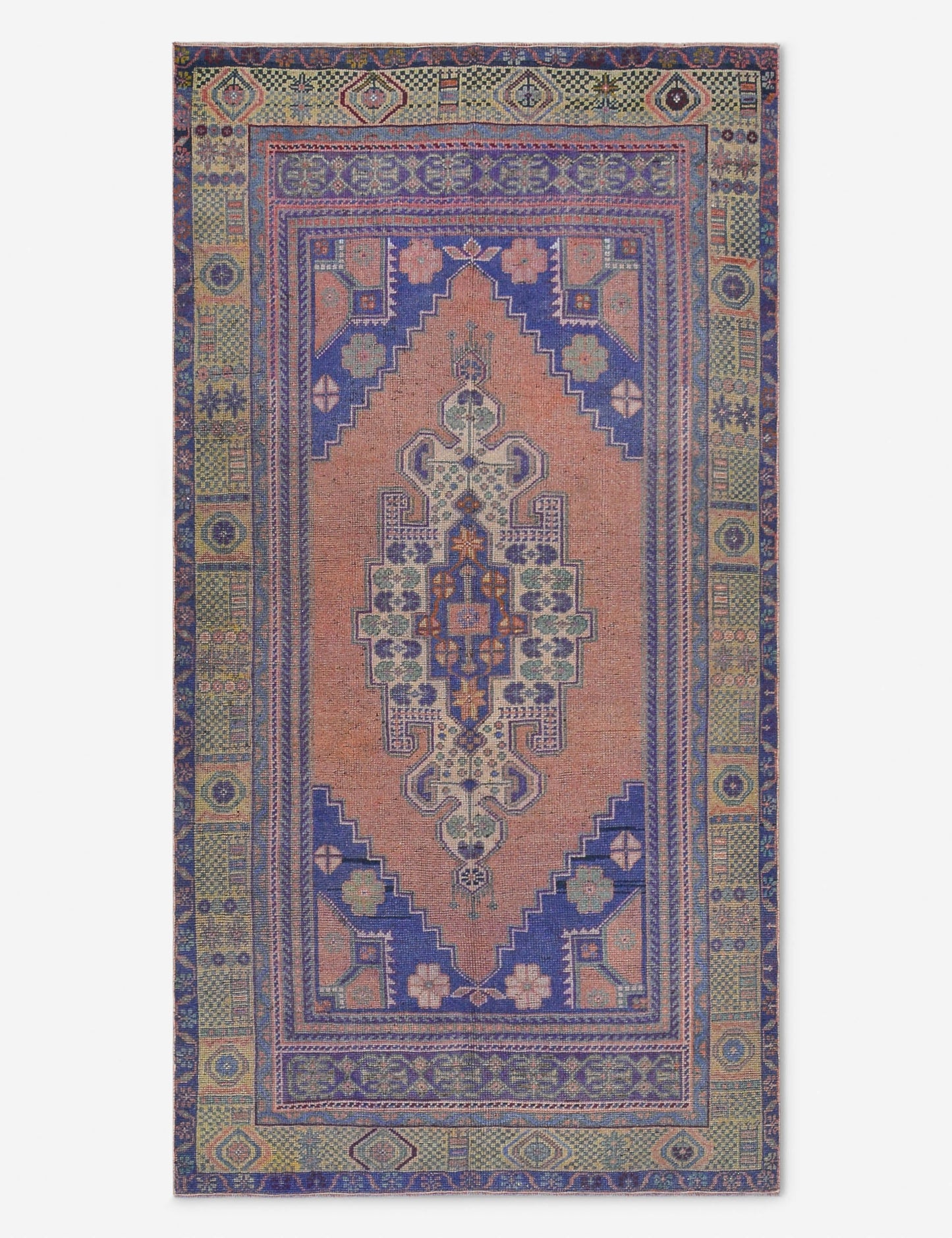 Tapis turc vintage en laine noué à la main n° 495, 1,27 m x 2,25 m