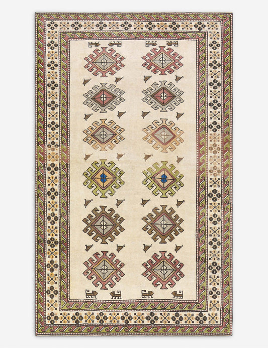 Tapis turc vintage en laine noué à la main n° 485, 1,52 m x 2,43 m