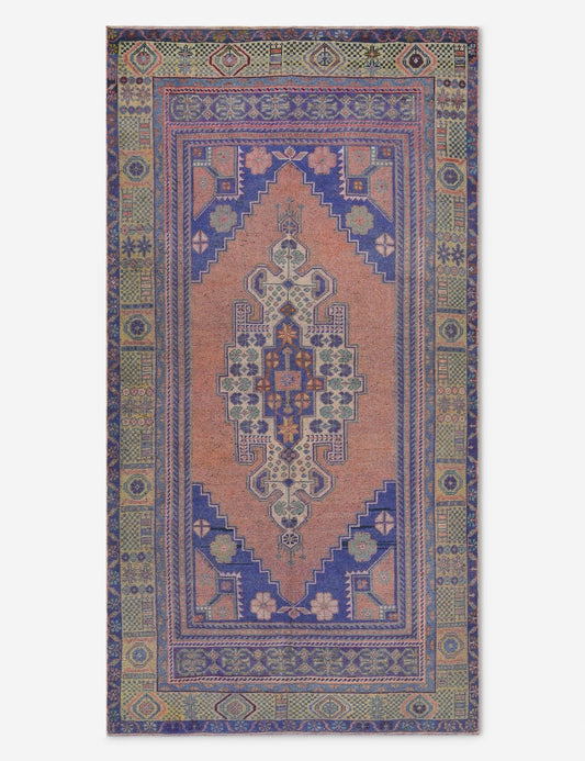 Tapis turc vintage en laine noué à la main n° 495, 1,27 m x 2,25 m