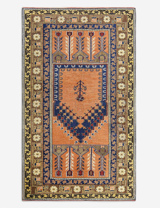 Tapis turc vintage en laine noué à la main n° 499, 90 x 190 cm