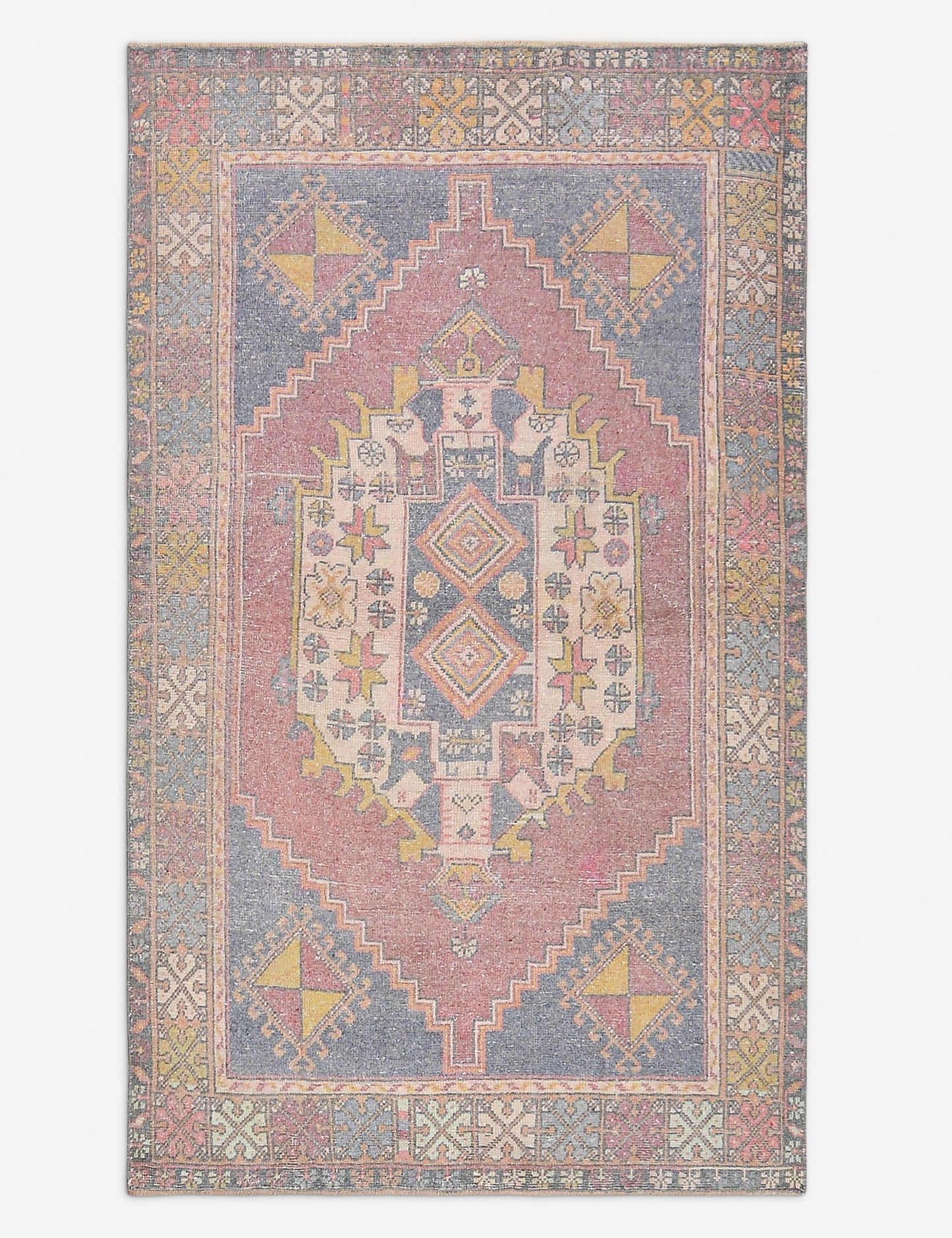 Tapis turc vintage en laine noué à la main n° 500, 90 x 180 cm