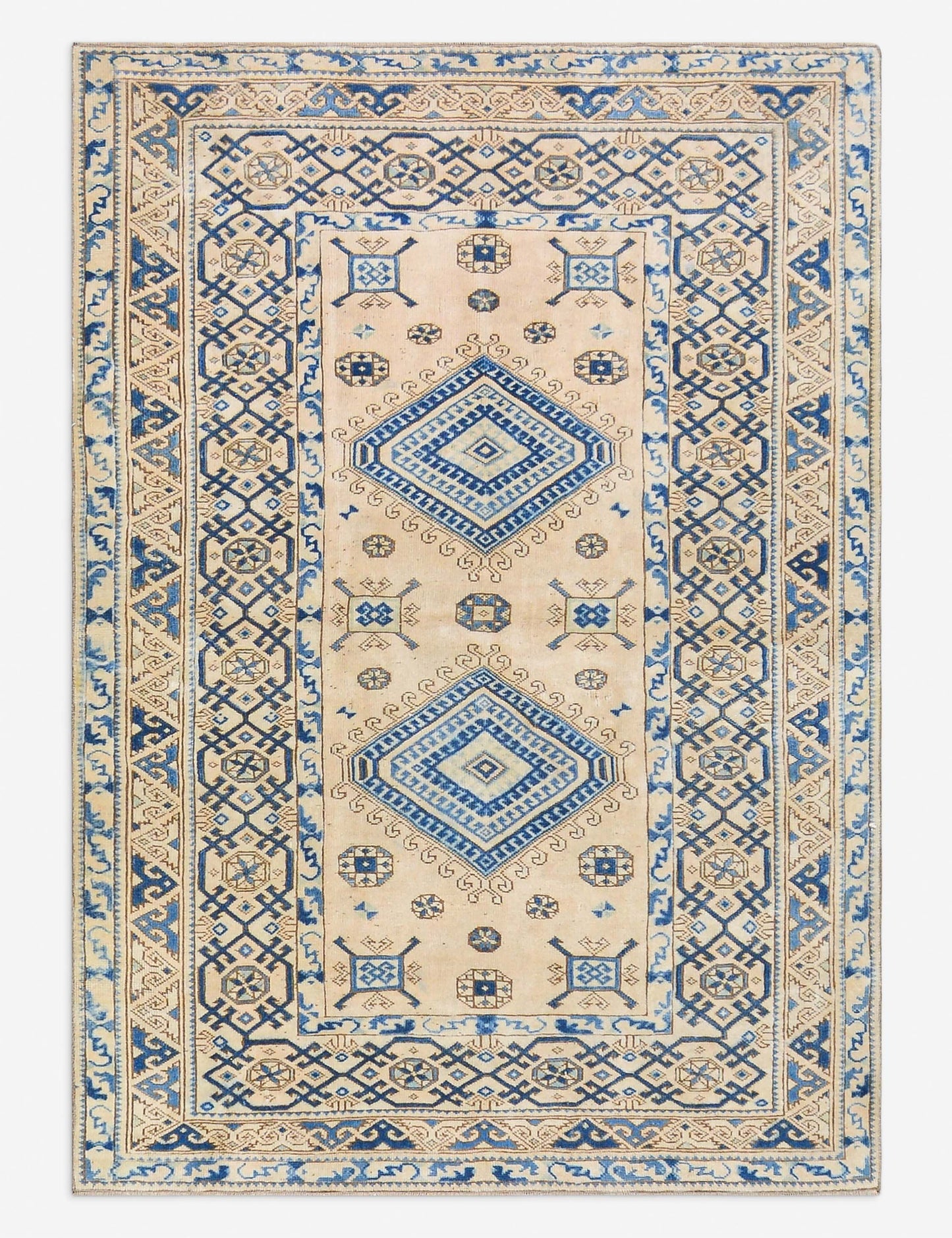 Tapis turc vintage en laine noué à la main n° 515, 1,28 m x 1,95 m